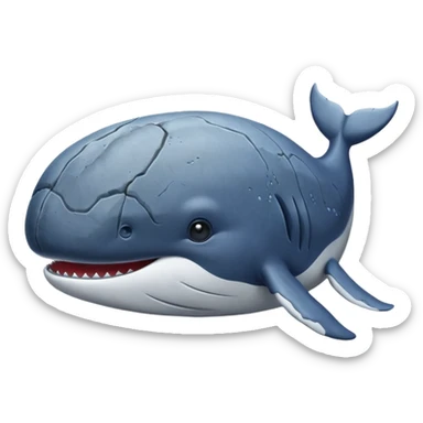 A big rock with a whale face sticker