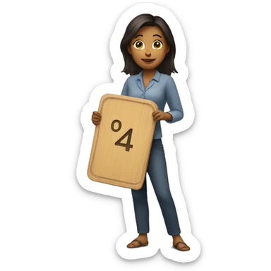 A woman holding a board that says the number 34 sticker