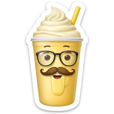 banana milkshake in a take-out cup with mustache and glassess sticker