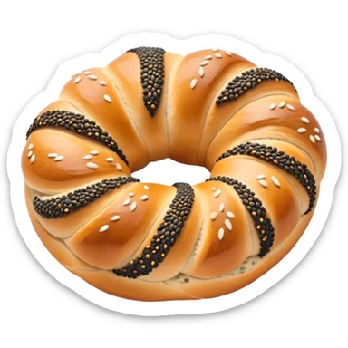 Cinematic Realistic Simit twisted Turkish bread in poppy seeds sticker