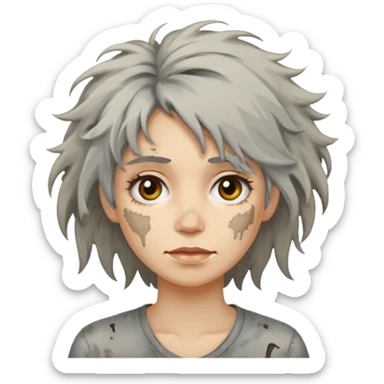 very dirty looking homeless woman very very dirty and smelly looking face only, not old with grey smudges everywhere and messy hair and lots of stains on face ugly,  sticker