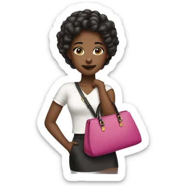 a girl wearing a lot of makeup holding a handbag sticker