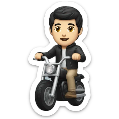 white skin men with short black hair riding a mini bike sticker