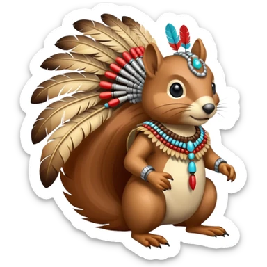 Full Robotic squirrel wearing native American regalia with feathers and beads sticker