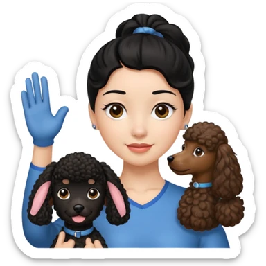 Ponytail black hair girl with brown Poodle say goodbye  sticker