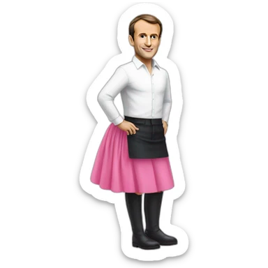 Emmanuel Macron with a pink skirt sticker