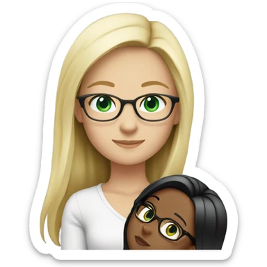 Blonde girl with green/blue eyes and glasses hugging brunette no glasses and brown eyes both white sticker