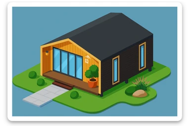 isometric illustration of the building. 3D isometric infographic design. Clean lines, bright and saturated colors, minimal unnecessary details. View from above at an angle (isometric), showing the roof, facade, and part of the surrounding area. Soft shadows, daylight lighting, no harsh contrasts. Background should be solid (blue, gray, or light tone). Add a small area around the building (roads, tiles, grass) so the building looks complete. Accurately represent the architectural features of the building (roof shape, facade, colors). Final style should be neat and polished, similar to posters or educational infographics. sticker