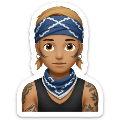 a human with bandana and tattoo sticker