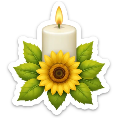white candle with a sunflower bow sticker