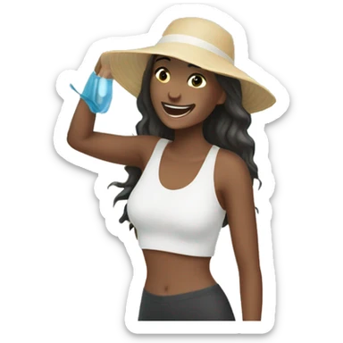 happy women work remotly at the beach sticker