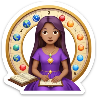 A woman astrologer wearing purple dress and long haircalculating her birth chart  sticker