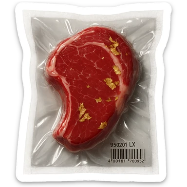 steak with gold leaf accents, glossy and inflated sticker