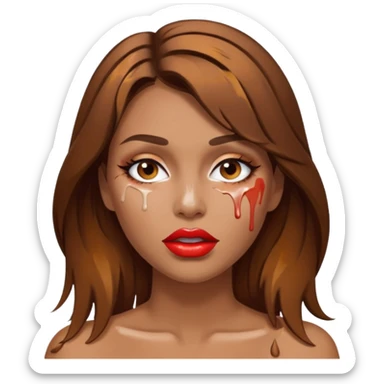 Brown Hair Woman , white paint , drip, face, hot  Sexy, lips sticker