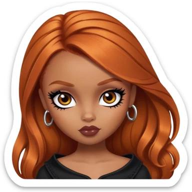 pretty bratz girl, ginger hair, dark brown eyes, black eyeliner, brown skin, alternative style, goth sticker