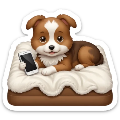  puppy in bed with phone sticker