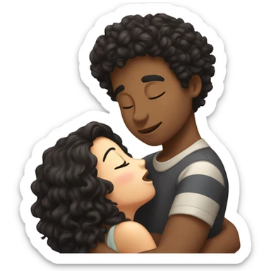 curly black haired boy and brunette girl kissing with their eyes closed sticker