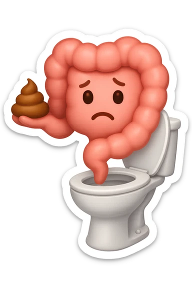 emoji stile iphone di un intestino che esce dal wc con in mano una montagnetta di feci con espressione triste a palline sticker