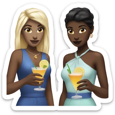 Blonde and black hair pale girls holding cocktails  sticker