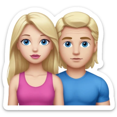 girl with blue eyes and long false eyelashes with longer lighter blonde hair with a middlr part and plump pink lips and the boy has bigger muscles and darker hair sticker