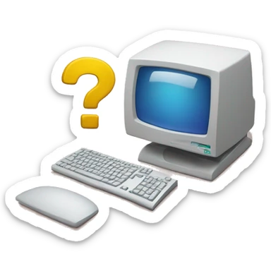 computer with a question mark on it sticker