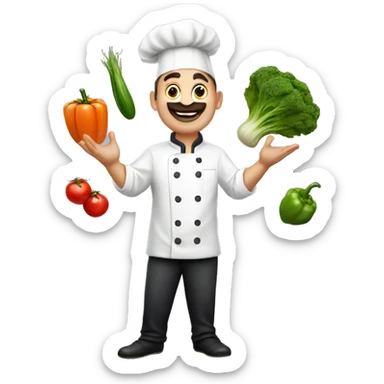 a chef juggling vegetables sticker