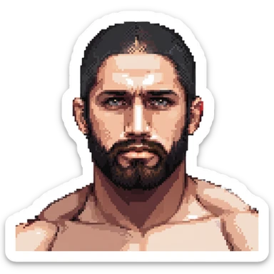 Islam Makhachev MMA fighter with beard and serious expression, UFC champion sticker