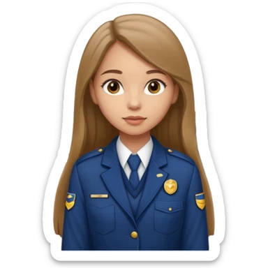 Young girl, long brown straight hair, wearing uniform jacket with hotel name badge, tasteful scarf, stand behind the desk

 sticker