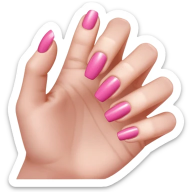  pink close-up of a hand with beautifully manicured nails, glossy pink nail polish, elegant nail shape, soft lighting and shadows, realistic style, sticker
