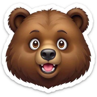 Cinematic Comical Grizzly Bear Portrait Emoji, Head tilted dramatically with an exaggeratedly amused expression, featuring a striking, rugged deep brown fur with bold fur texture, wide, expressive eyes filled with playful disbelief, Simplified yet hilariously expressive features, highly detailed, glowing with a slightly sassy glow, high shine, dramatic yet playful, stylized with an air of cheeky wilderness mischief, bright and endearing, soft glowing outline, capturing the essence of a spirited and over-the-top grizzly, so meme-worthy it feels like it could roar its way into internet fame instantly! sticker