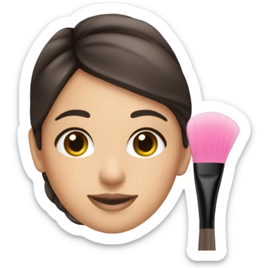 Brunette Esthetician wearing pink holding a fan brush sticker