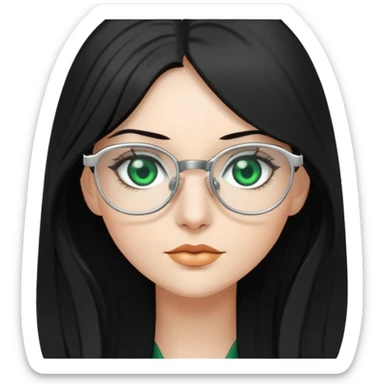 Woman with long, Black hair, Silver Glasses and with green eyes  sticker