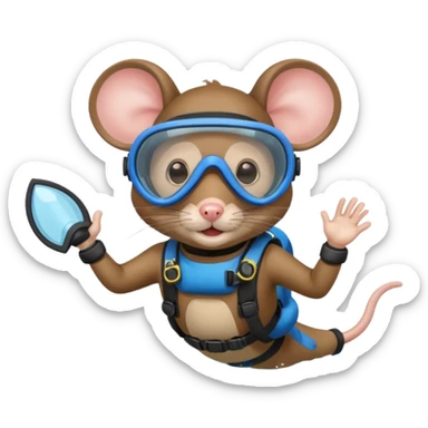 mouse wearing scuba gear dive into the sea sticker