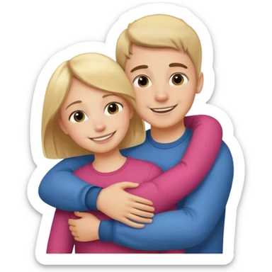 Un homme fait un câlin à sa sœur. Au dessus d’eux il y a le texte ´Gros câlin’ sticker