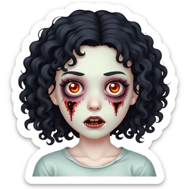 zombie girl, curly black hair and black eyes sticker