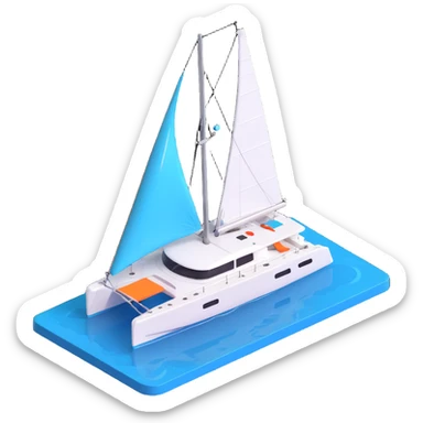 a lagoon 42 catamaran with no wording on the boat and an i message chat bubble icon coming out the top of the boat  sticker