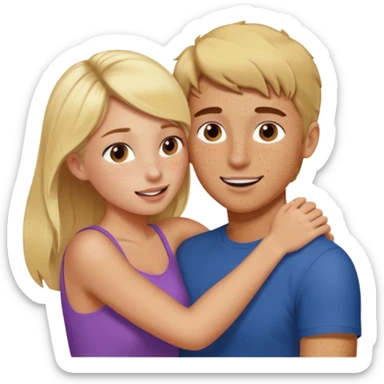 Emoji blonde girl lovingly , biting a brunette man’s arm sticker