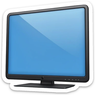 a side profile view of the back of a Black and blue and white PC screen, back facing forward  sticker