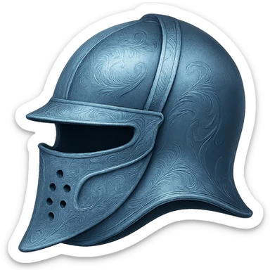 Recolor this helmet to match the blueish-gray steel color and ornate engravings of the reference helmet. Emphasize the cool metallic finish and detailed engravings, matching the helmet exactly. Transparent background. sticker