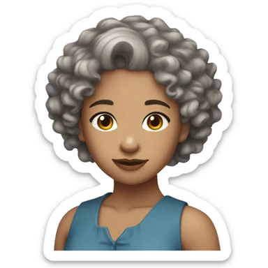 Short blue curly hair light skin toned girl with light brown eyes sticker