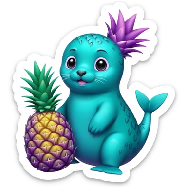 seal that is teal and holding a pineapple that is purple sticker
