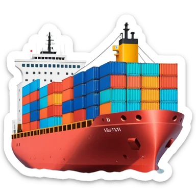 Draw a large cargo ship loaded with colorful containers on the sea. sticker
