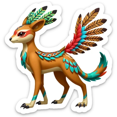 Tribal Colorful Exotic Fionbri-Kalon-Falvie-Vernid-Meloetta-Pokémon-Fakémon-Digimon-Spectrobe-hybrid-fusion, full body sticker
