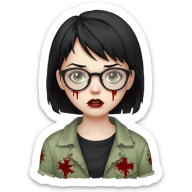 Zombie girl with black short hair and side bangs in glasses sticker