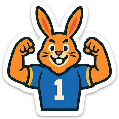 bunny mascot wearing a blue football jersey, flexing sticker