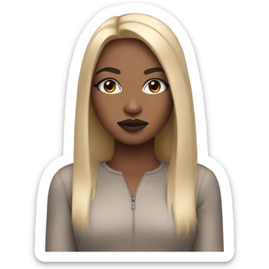 A girl with black, long, straight hair and arrows on her eyelids, as well as her lips are made up with nude pink lipstick, neutral-light skin sticker