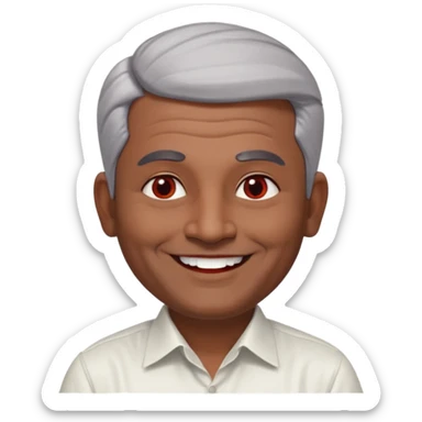 50 yr old indian man, dark skin, grey hair, big smile, white teeth, chubby, no moustache, clean shaven, young style hair, hair brushed back, 5 oclock shadow, bindy, dress shirt, forehead dot, chubby, religious, red dot, fancy hair sticker