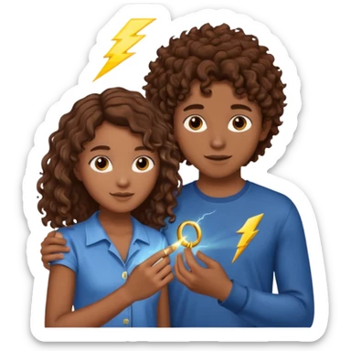 a 15 year old girl with brown curly hair but she has lightnings in it with a brown haired boy who gave her a promise ring sticker