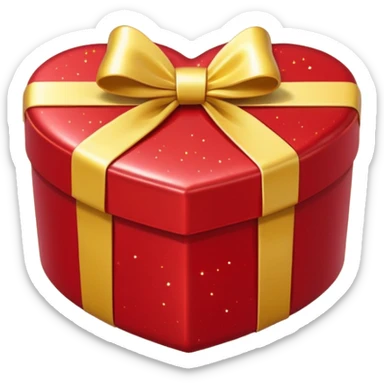 Cute kawaii sparkly shiny glossy romantic aesthetic Heart-shaped red gift box present with yellow wrapping sticker