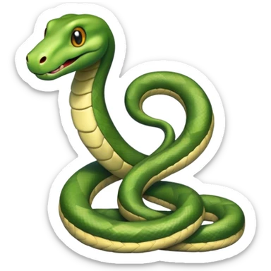 friendly anthropomorphised snake in jeans and a t-shirt, walking with a smile sticker